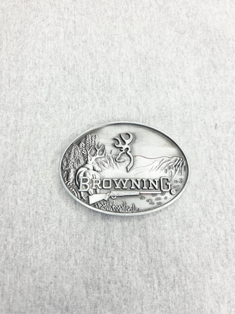 Browning Buckmark Oval Silver Belt Buckle Hunting Scene